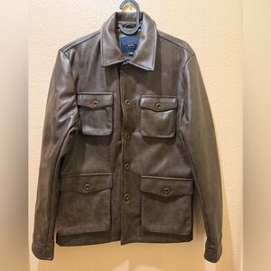 Men's Leather Military Field Jacket - Dark Brown